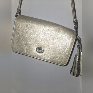 Gold Metallic Leather Penny Crossbody Shouder Purse